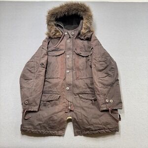 Gap Parka Jacket Men's 2XL Brown Cold Weather Faux Fur Hooded Military Utility